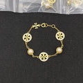 Tory Burch Inspired Crystal & Pearly Delicate Logo Bracelet