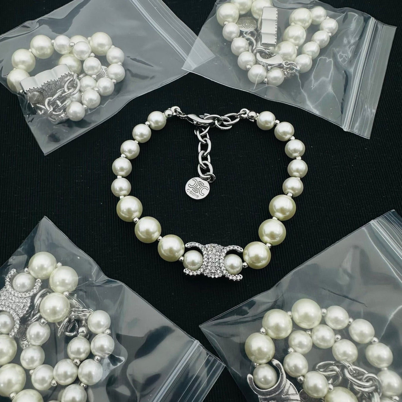 Chanel Inspired Crystal CC Pearl Bracelet