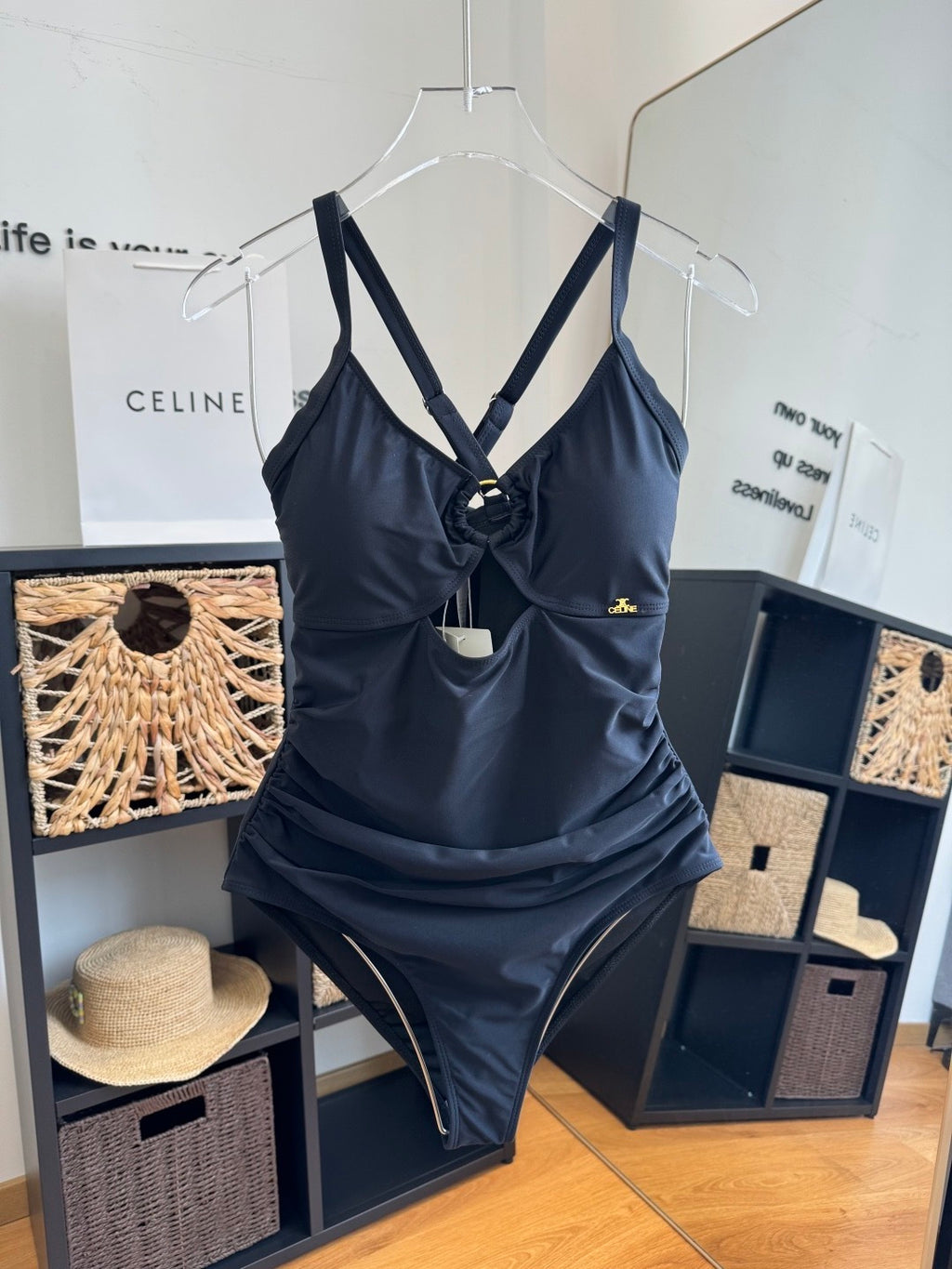 Celine Inspired One-Piece V-Neck Swimsuit