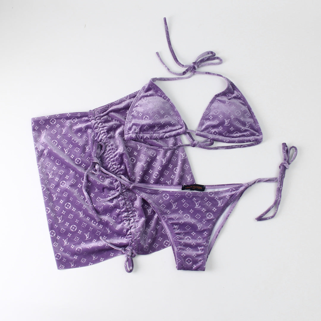 Louis Vuitton Inspired monogram velvet 3-piece bikini swimsuit set