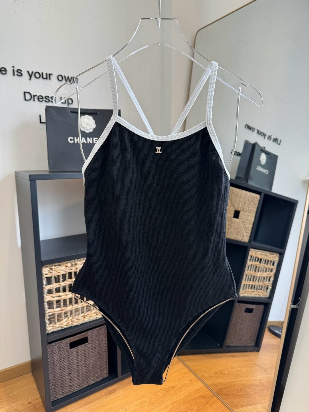 Chanel Inspired ribbed one-piece swimsuit