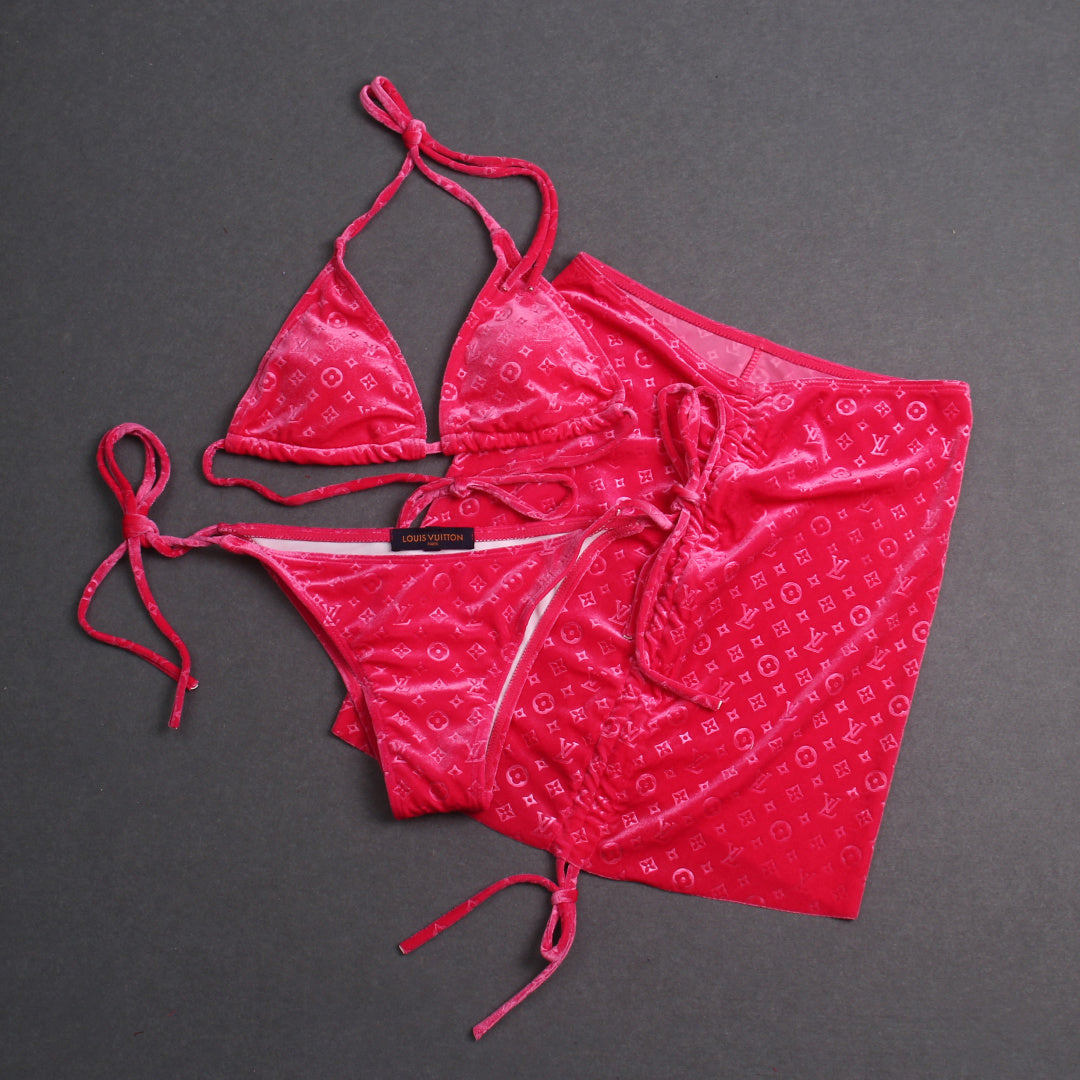 Louis Vuitton Inspired monogram velvet 3-piece bikini swimsuit set