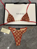 Gucci Inspired beige and red monogram bikini set