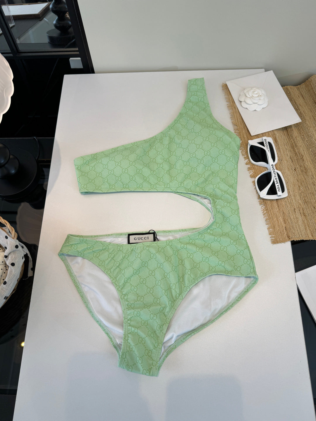 Gucci Inspired GG printed one-shoulder cutout swimsuit