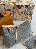 Louis Vuitton Inspired Monogram Denim CarryAll MM in Washed Grey