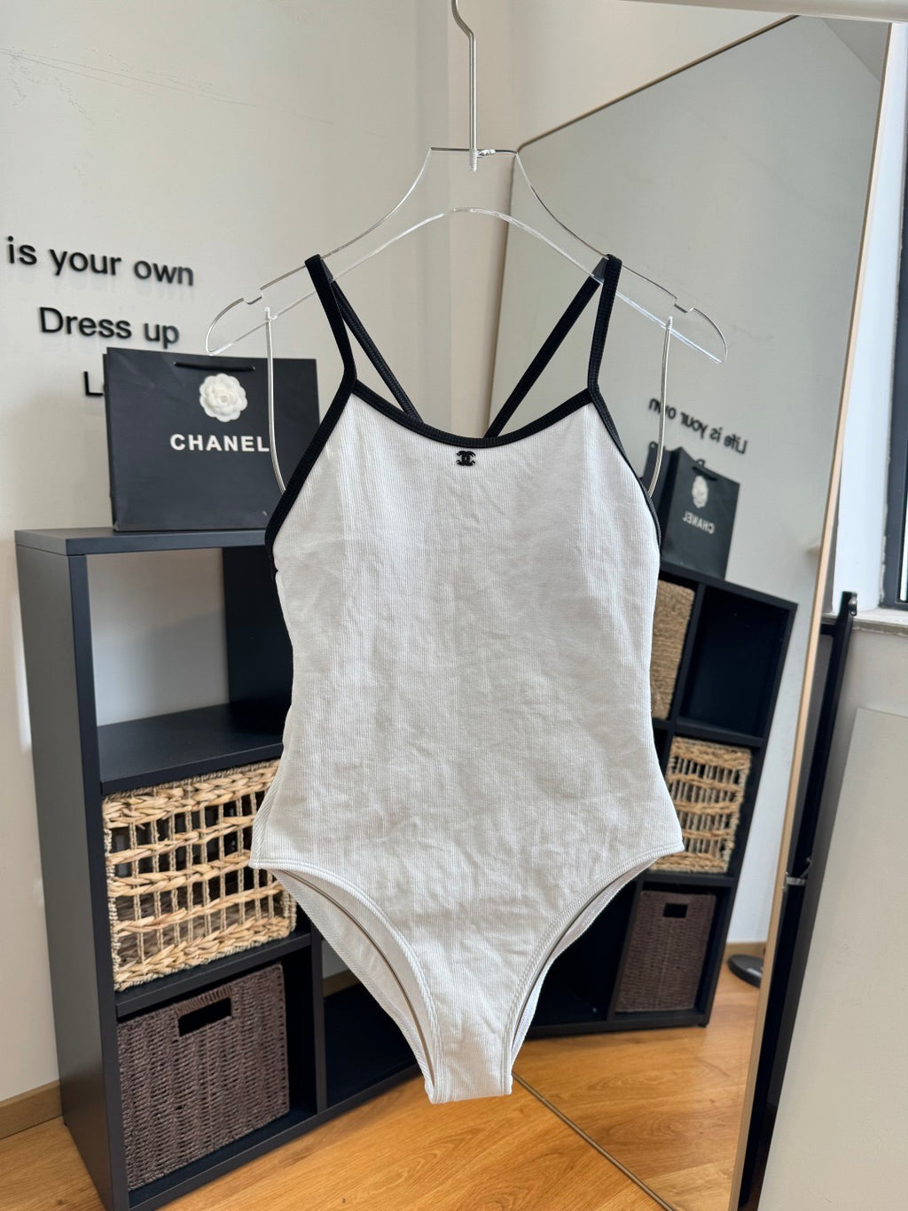 Chanel Inspired ribbed one-piece swimsuit
