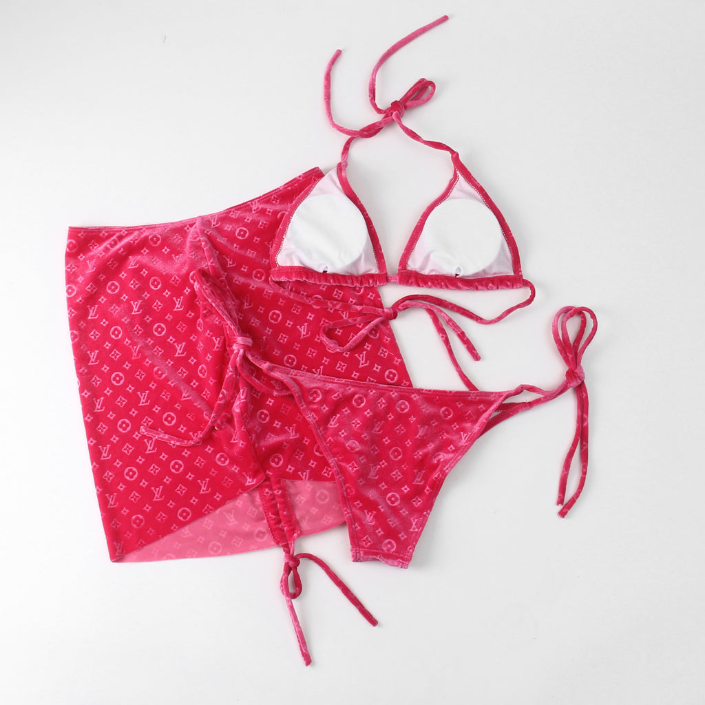 Louis Vuitton Inspired monogram velvet 3-piece bikini swimsuit set