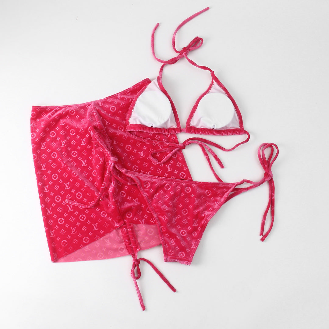 Louis Vuitton Inspired monogram velvet 3-piece bikini swimsuit set