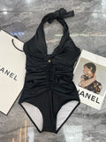 Chanel Inspired black halter neck one-piece swimsuit