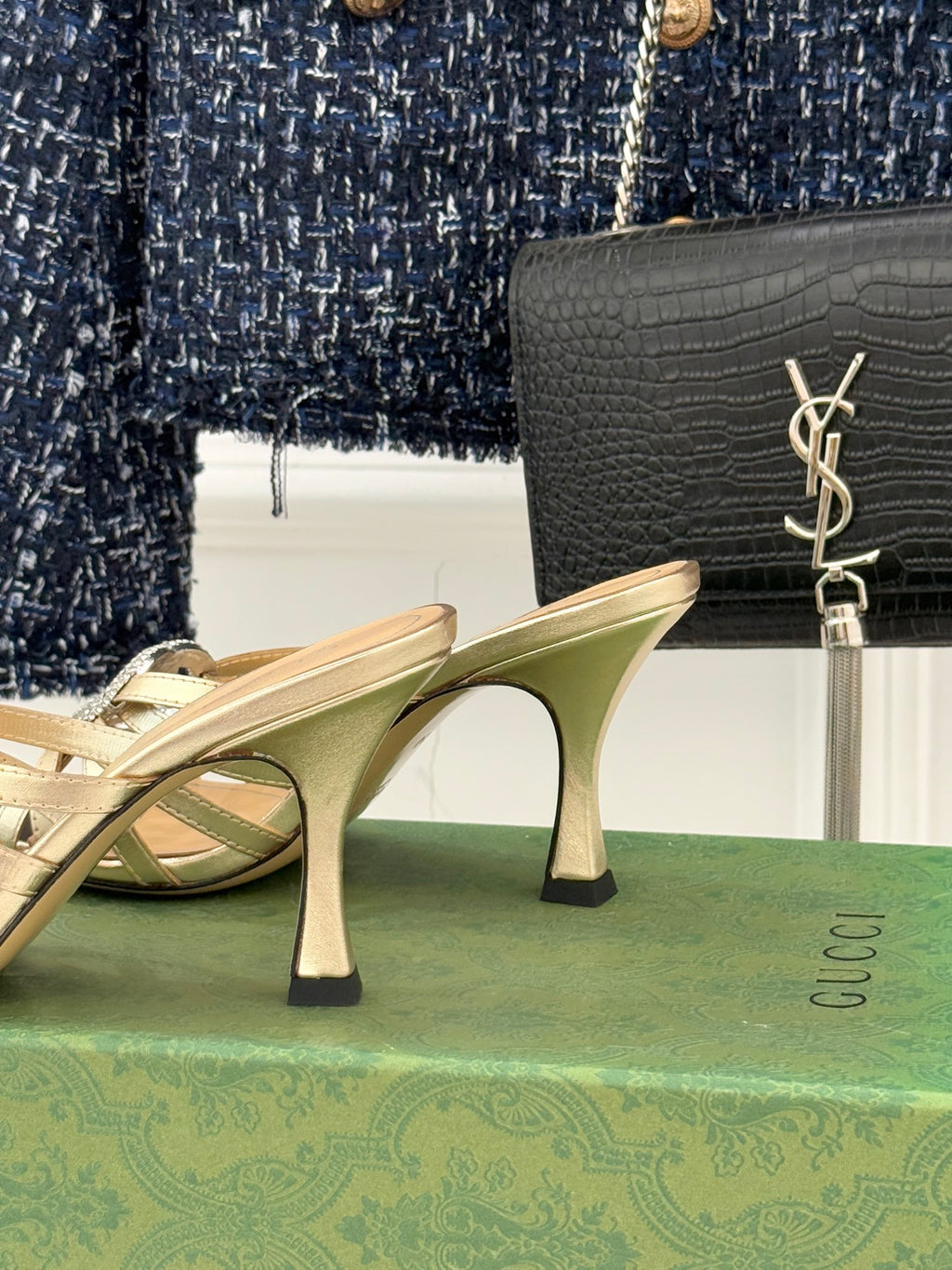 Gucci Gold Crystal GG 85 Sandals