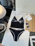 Chanel Inspired black and white contrast trim tankini swimsuit