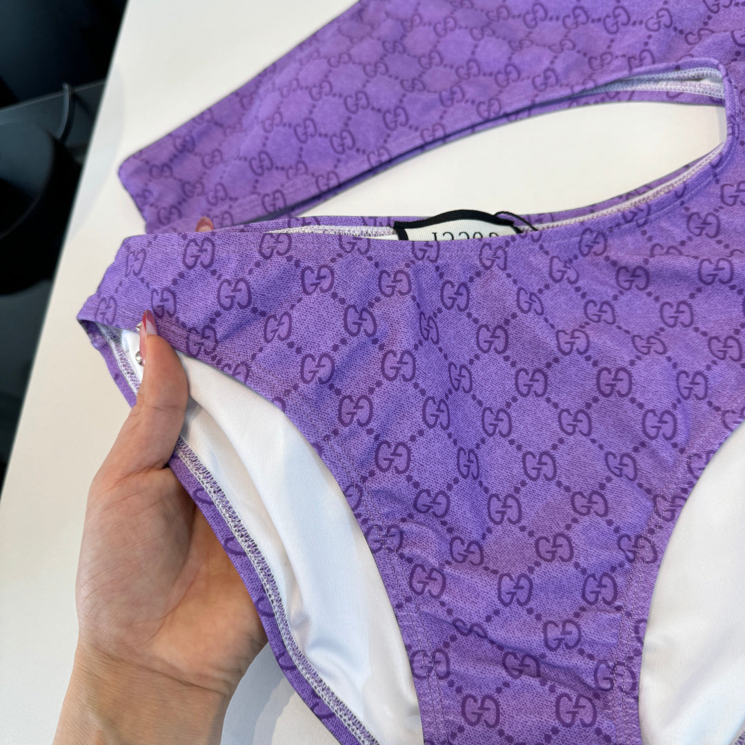 Gucci Inspired GG printed one-shoulder cutout swimsuit