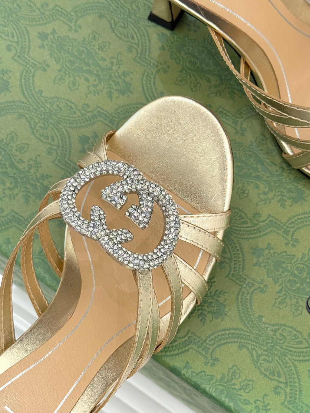Gucci Gold Crystal GG 85 Sandals
