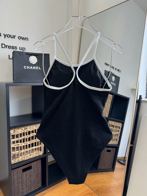 Chanel Inspired ribbed one-piece swimsuit
